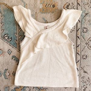 Anthropologie Dolan Off-White Ivory Textured Asymmetrical V-neck ruffled top